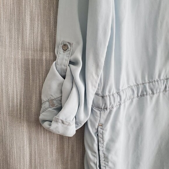 CALVIN KLEIN Chambray Denim Shirt Dress Roll-up Sleeve Zip Up Drawstring *READ - Picture 5 of 10